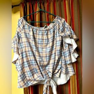 Flannel pattern over the shoulder shirt